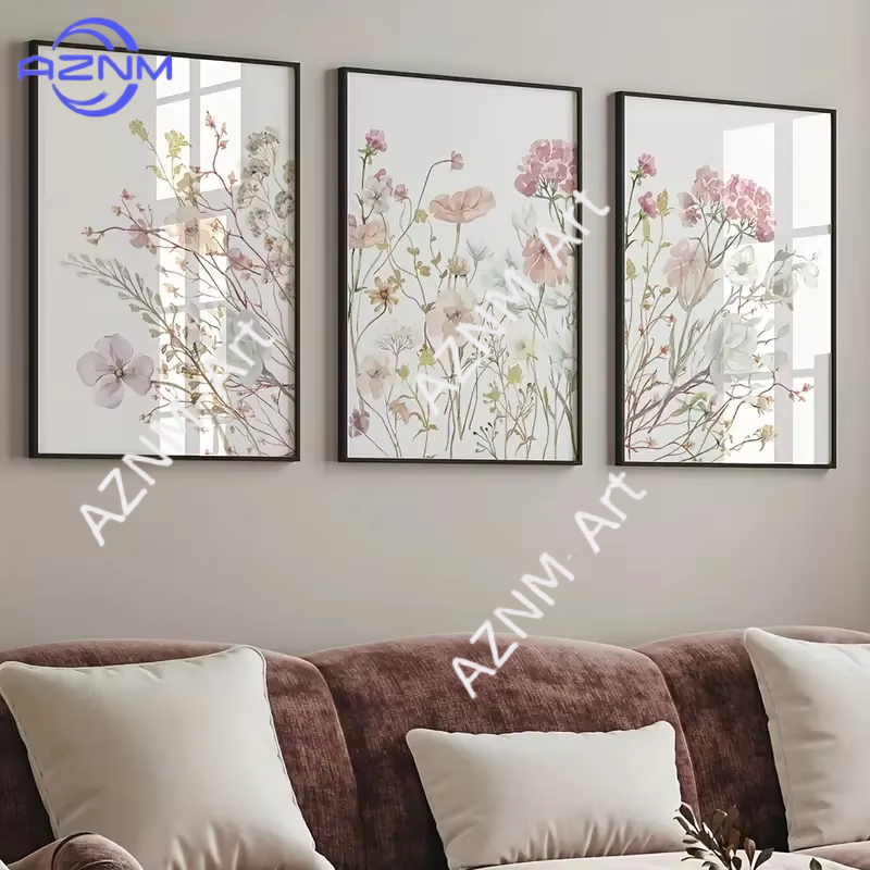 Home Office Minimalist - 1PC/3PCS Pink Floral Canvas Art Painting