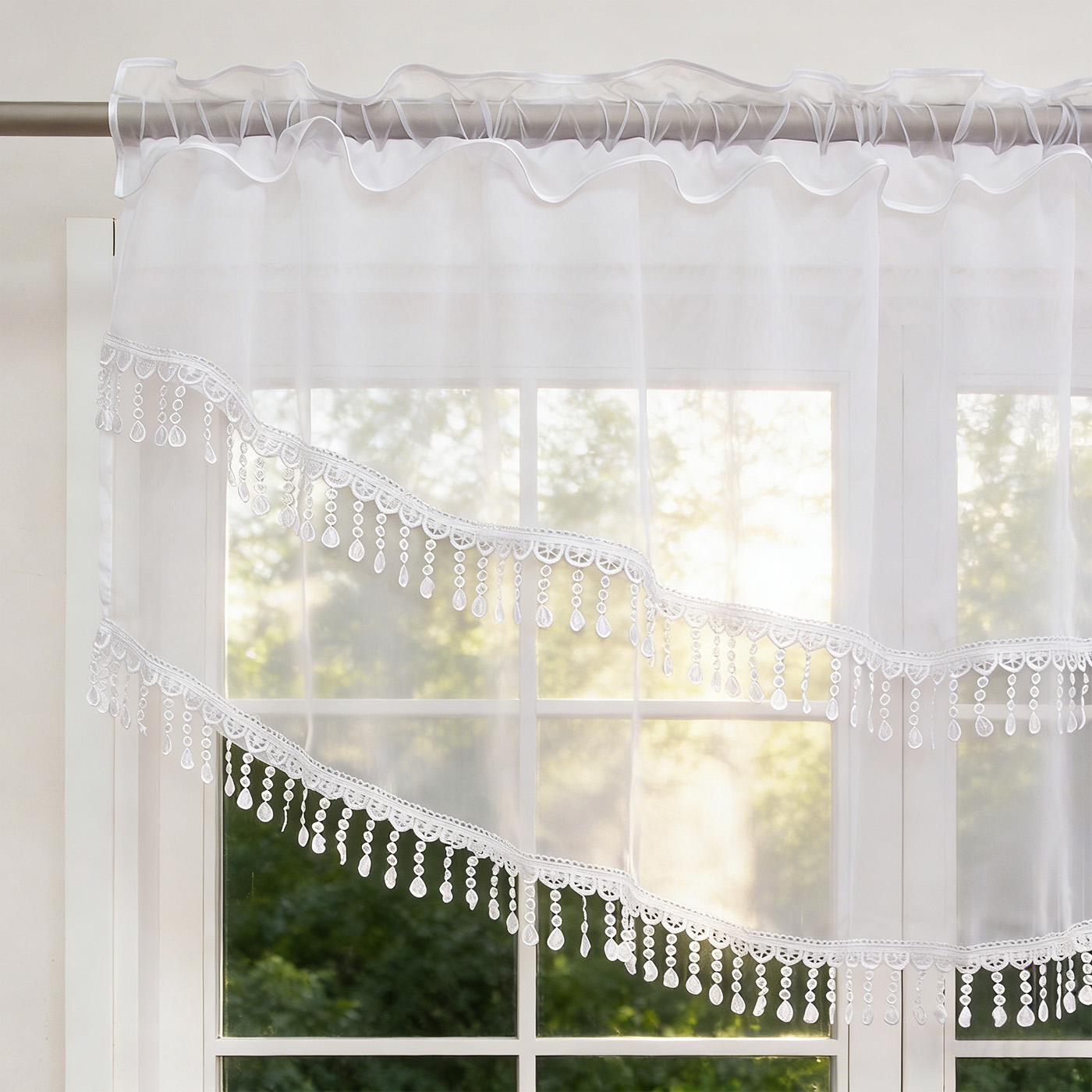 2PCS White Lace Beaded Tassel  - огляд і ціна Home Office Kitchen
