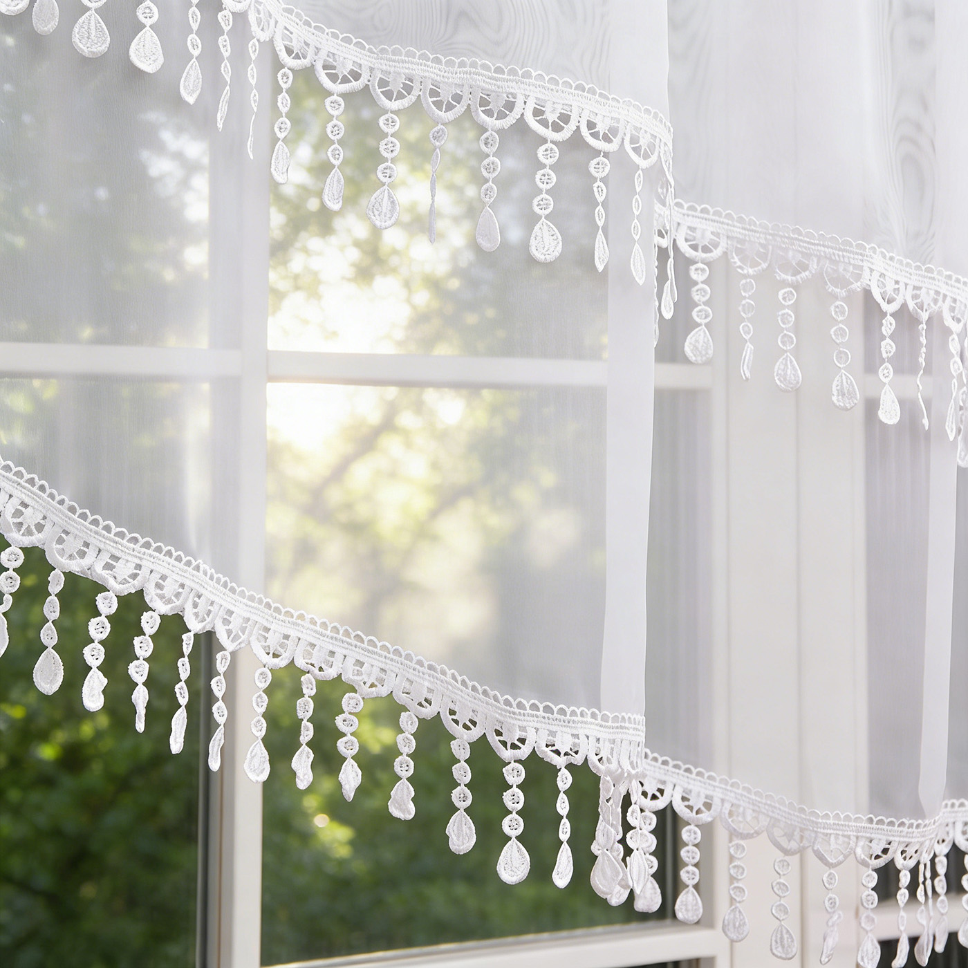 2PCS White Lace Beaded Tassel  - огляд і ціна Home Office Kitchen