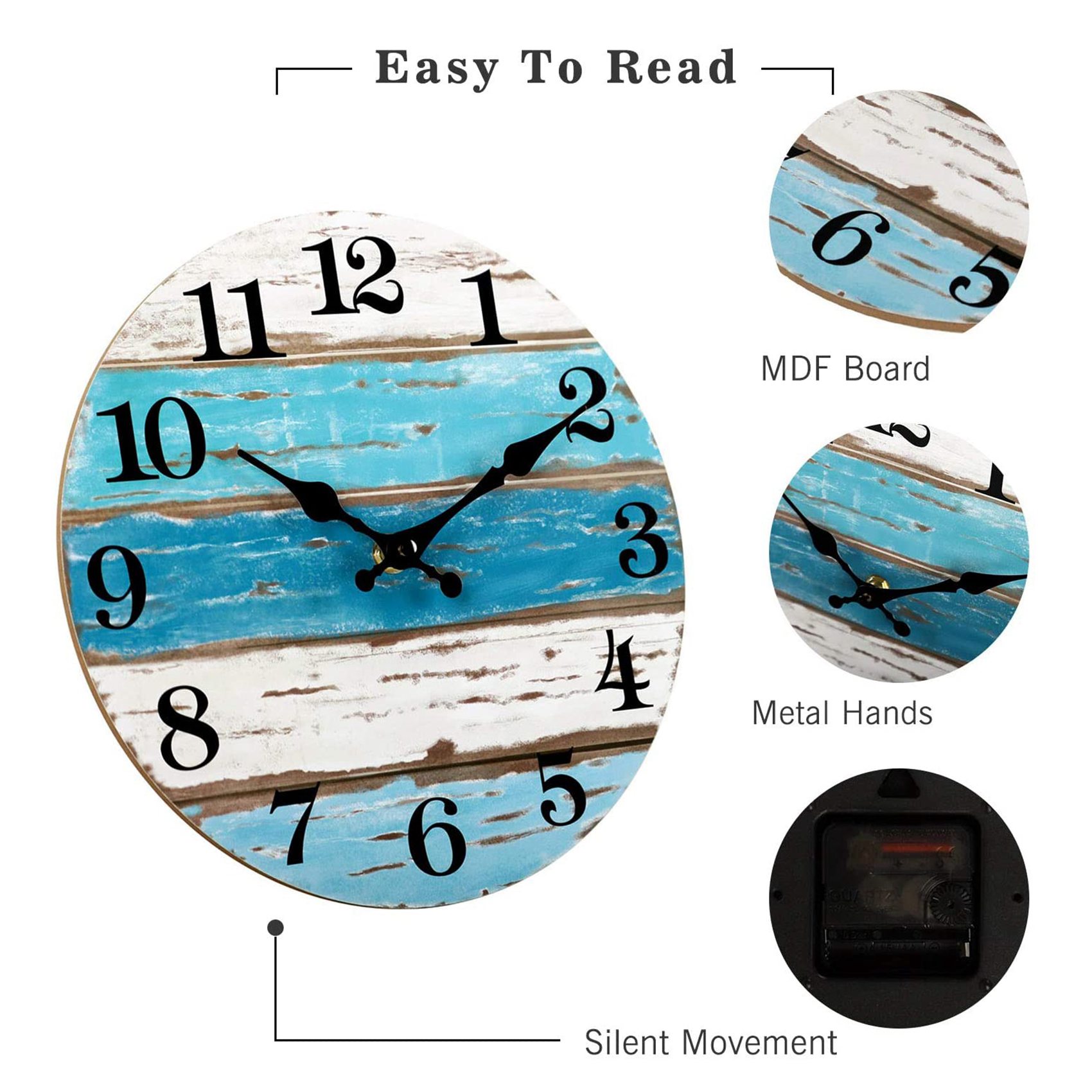 Wall Clock-Beach Themed Blue W - огляд і ціна Home Office Kitchen