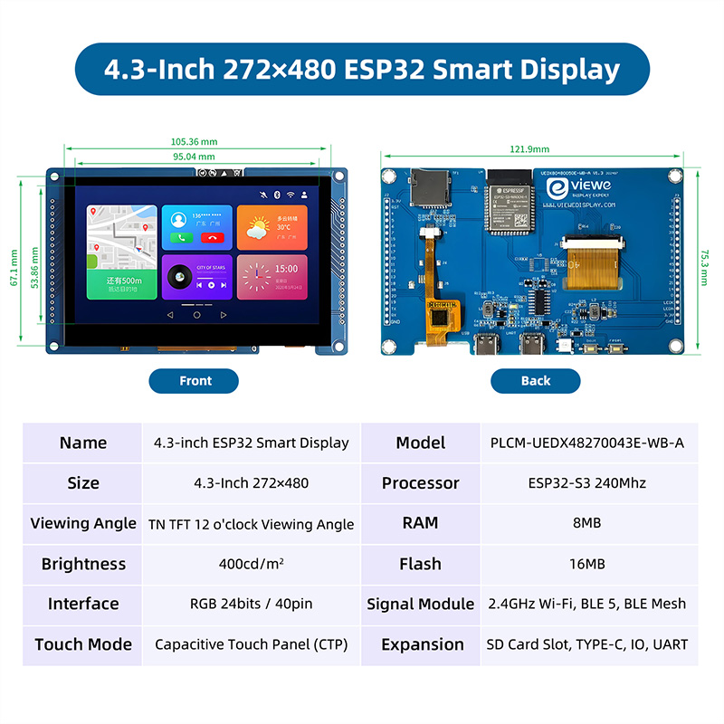 ESP32 S3 4.3 Inch 480*272 Capa - огляд і ціна Monitor Arm Dual